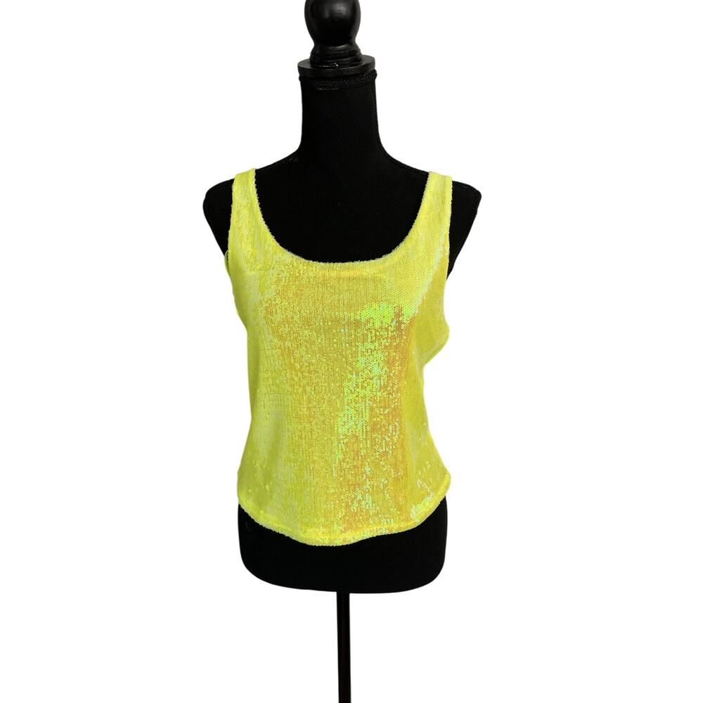 Rachel Zoe Neon Yellow Sequin Scoop Neck Tank Top Size Small Mermaid Festival